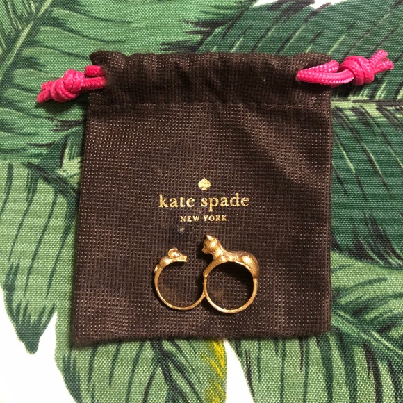 Kate Spade ♠️ Gold House Cat and Mouse Ring Size 7 - Picture 4 of 5